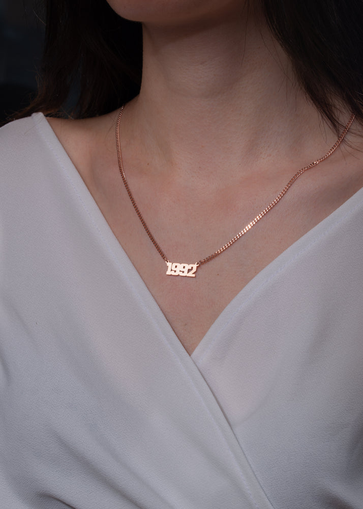 Curb Chain Block Date Necklace