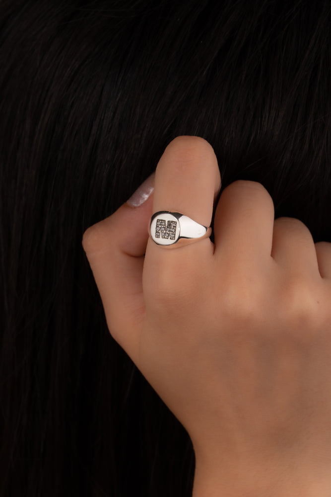 Diamond Initial Signet Ring