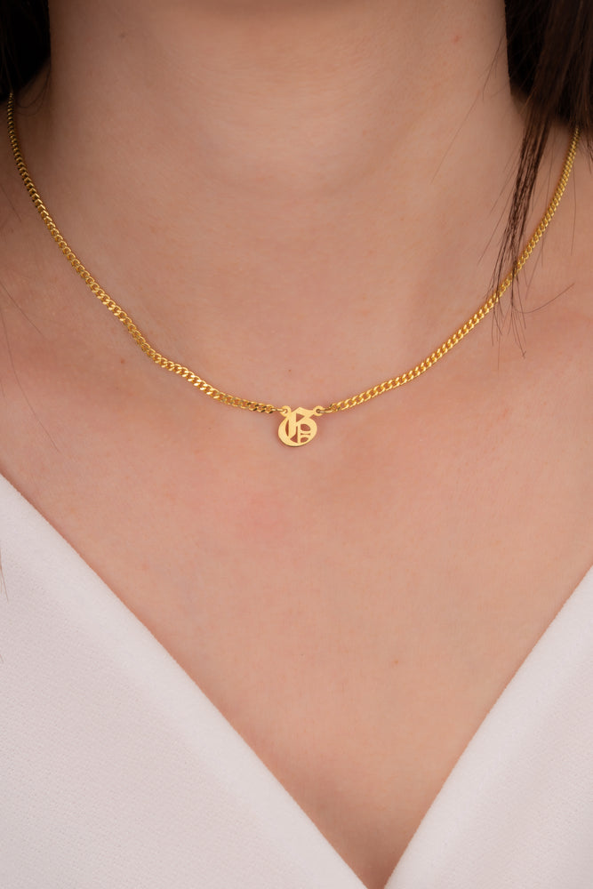 Curb Chain Old English Initial Necklace