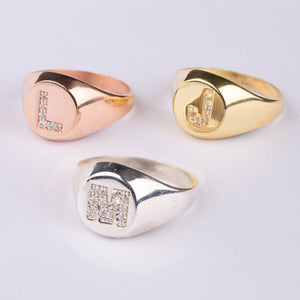 Diamond Initial Signet Ring